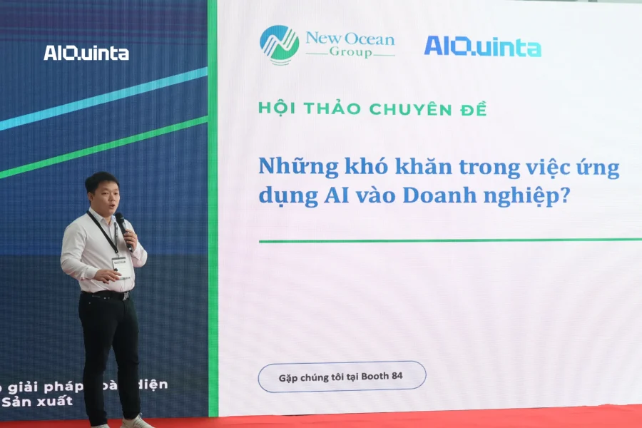Speaker Vu Nhat Linh presenting factory AI readiness session at VIMF Binh Duong 2026